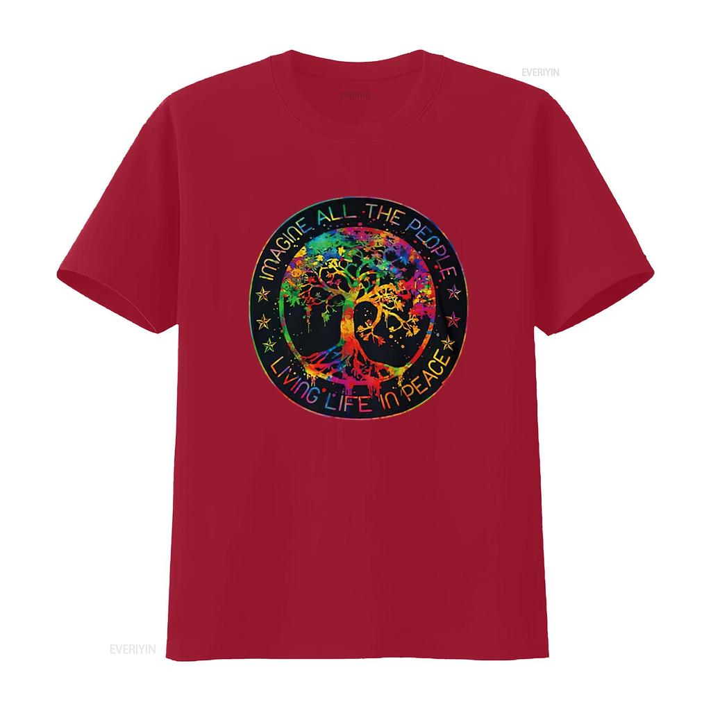 Mens All The People Imagine Living Life In Peace Hippie Tie Dye T Shirt White Small Vintage Washed Slightly Homme Unisex