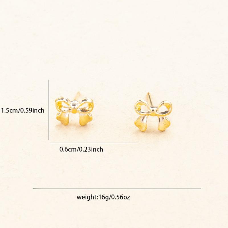 New Alloy Electroplated Temperament Versatile Simple Light Luxury High-end Fresh Small and Fresh Women's Bow Earrings