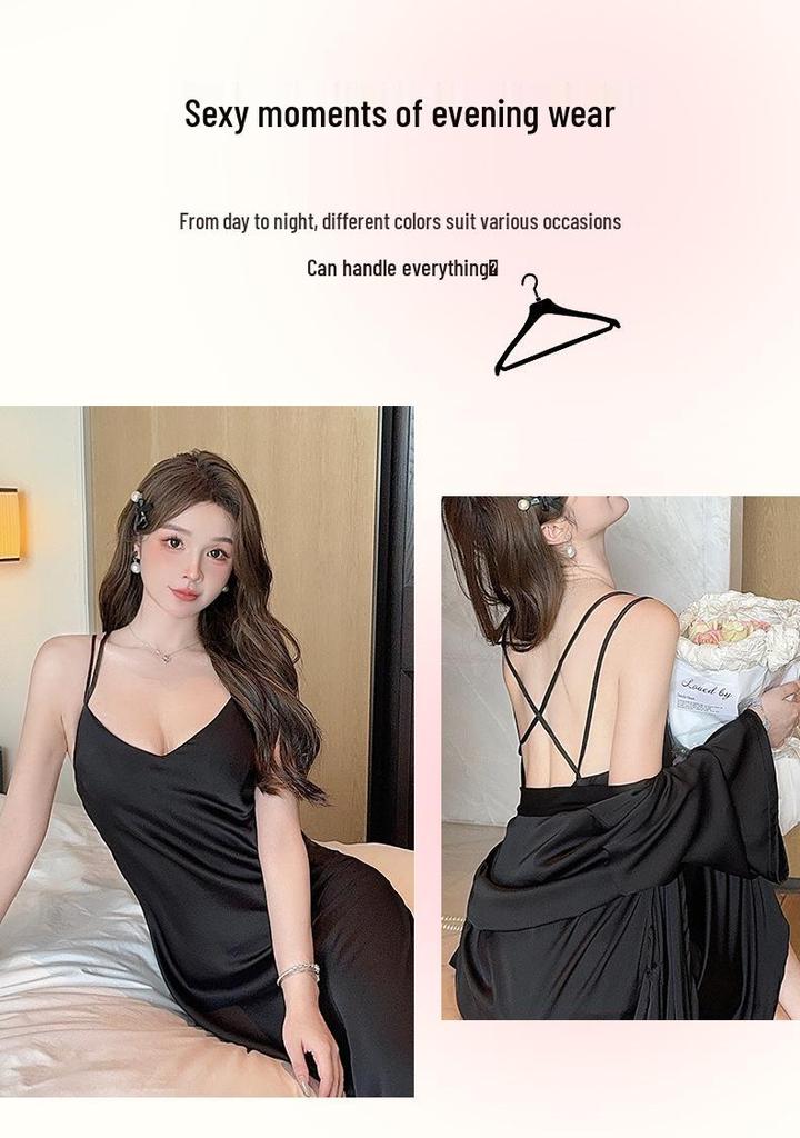 Elegant French Silk Backless Camisole Nightgown