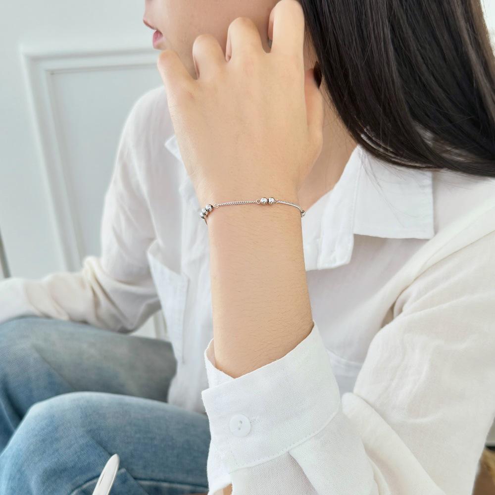 Korean 925 Sterling Silver Beaded Necklace for Women - Simple, Irregular Design Clavicle Chain