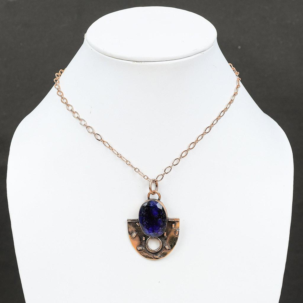 Faceted Blue Sapphire Copper Pendant Excellent Quality Gemstone Pendant Copper Jewelry Handmade Pendant Jewelry For Gifts Amazing Pendant