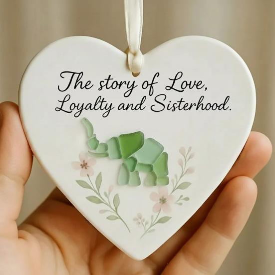 Elephant Friendship Heart Ornament Acrylic Heart-Shaped Sea Glass Friendship Decor Sea Glass Art Christmas Ornaments Gifts for Best Friends