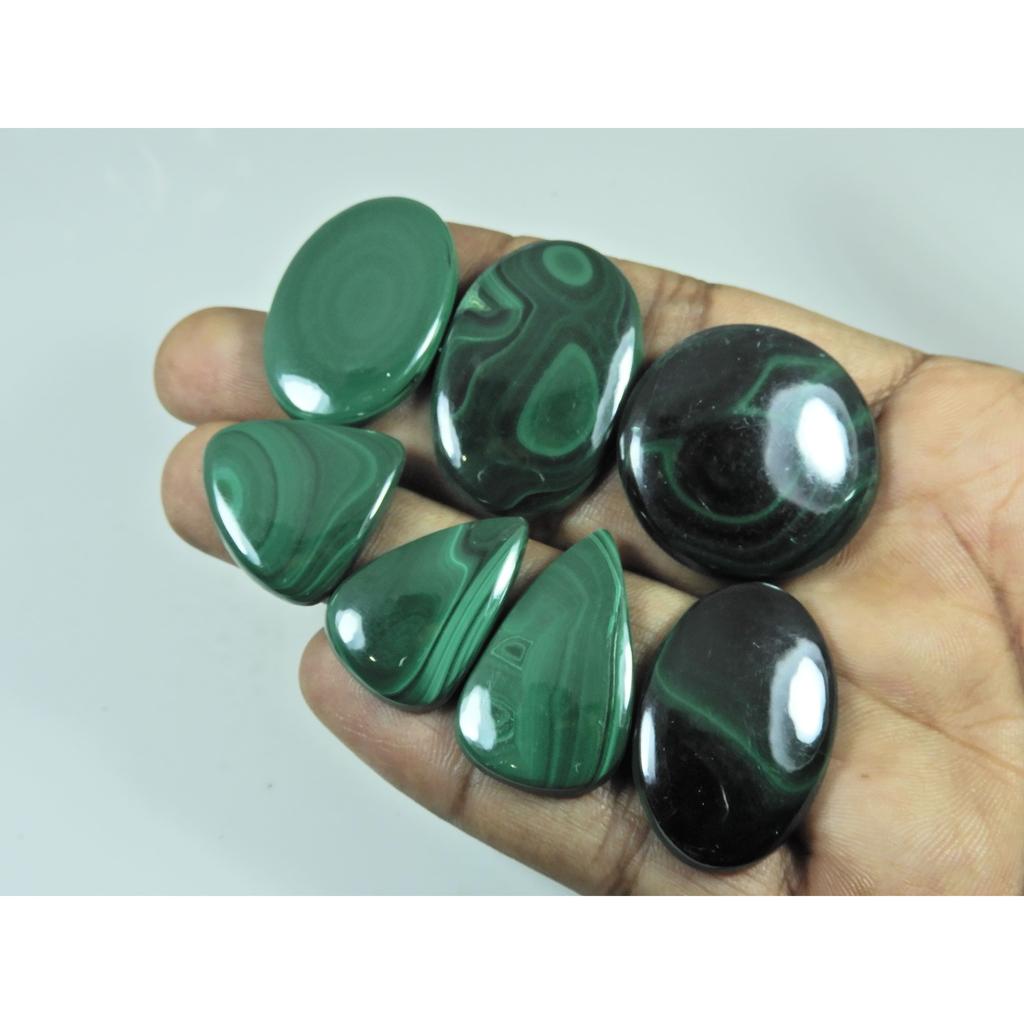 305Cts. Green Malachite Mix Cabochon Loose Natural Gemstone 07 Pcs Lot C-3077