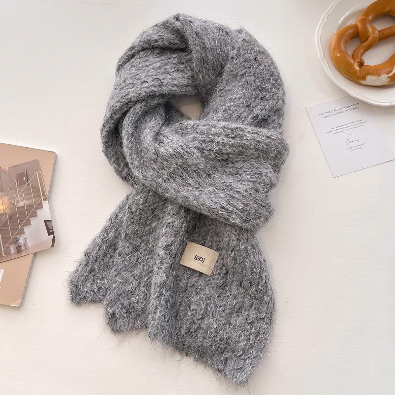 Wool Wool Scarf Women's Winter New High-end Sense Thickened Warm Knitted Scarf Couples Versatile