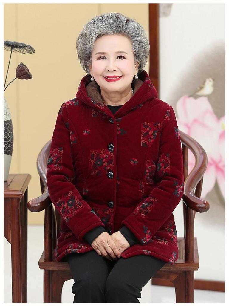 Grandma's Plus Velvet Winter Coat: Thick Cotton Jacket for Middle-Aged & Elderly Women (60-70 Years)