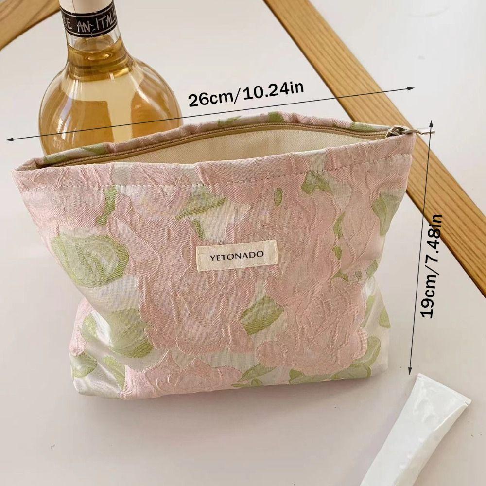 Polyester Canvas Flower Clutch Bag Flower Pattern Zipper Closure Makeup Bag Portable Large Capacity Travel Toiletry Bag