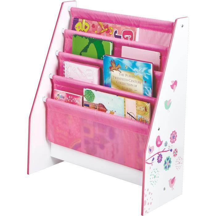 Fleurs et oiseaux - bibliothèque à pochettes pour enfants - rangement de livres pour chambre d’enfant