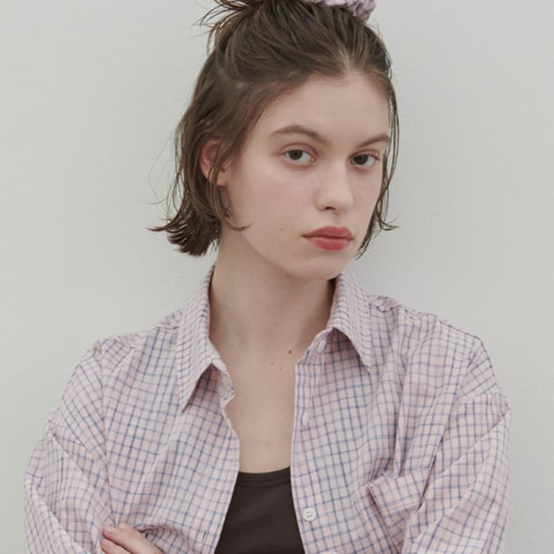 320SHOWROOM Monce Check Fabric Scrunchie Pink