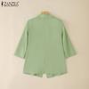 ZANZEA Women Casual Lapel Collar Loose 3/4 Sleeve Solid Cardigan Blouse