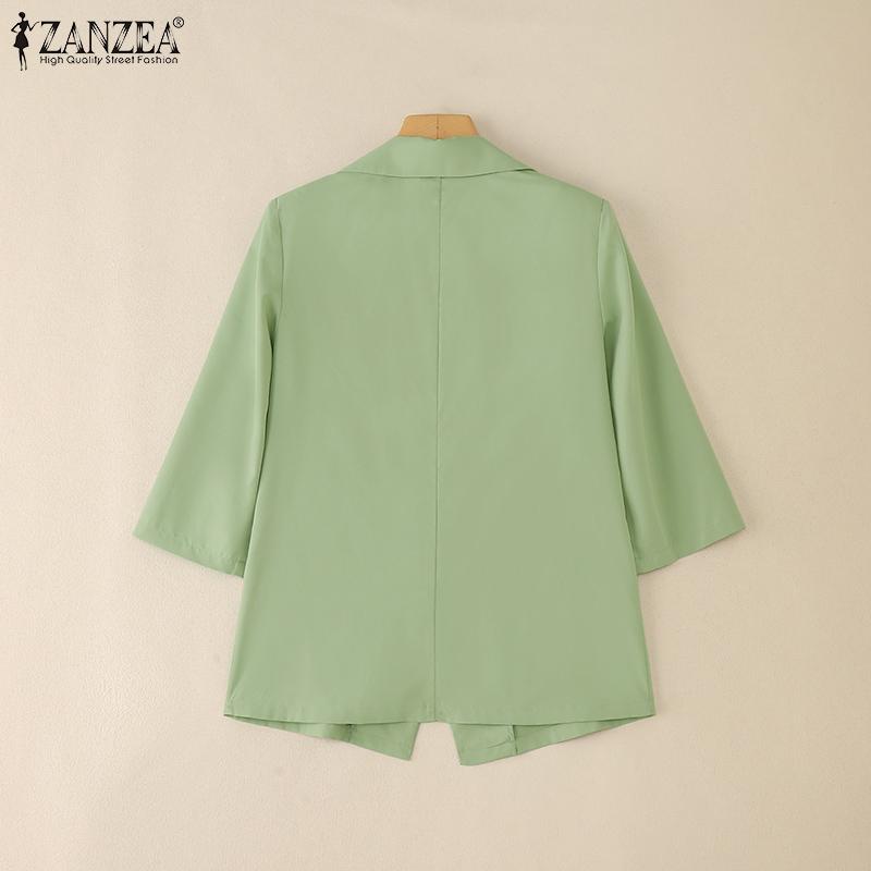 ZANZEA Women Casual Lapel Collar Loose 3/4 Sleeve Solid Cardigan Blouse