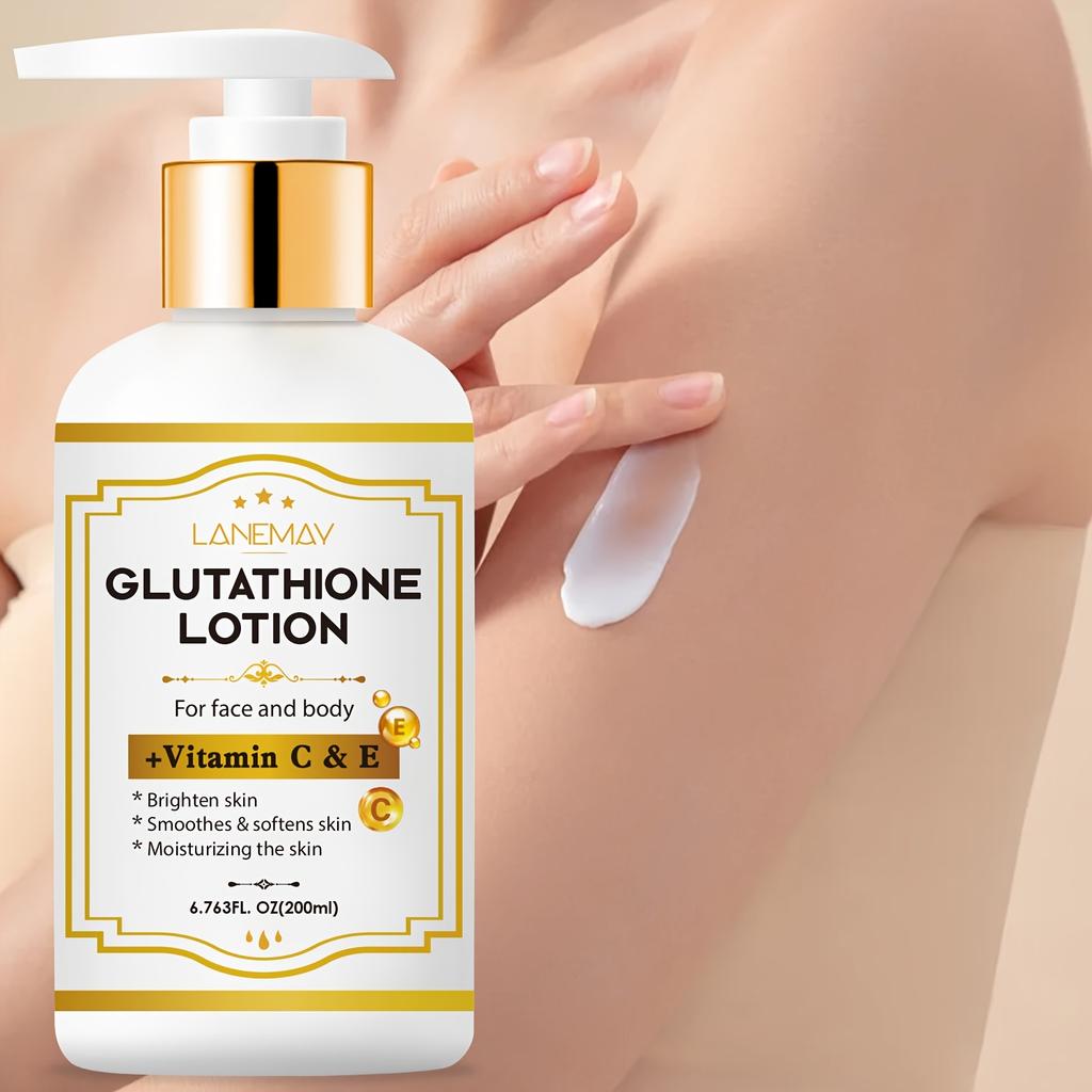 LANEMAY Lotion s glutathionem s vitamíny C a E - Rozjasňující a hydratační péče o obličej a tělo, Vhodná pro suchou, hrubou a popraskanou pokožku