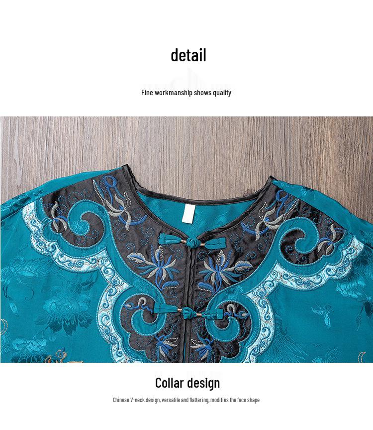 2025 Women's Ethnic Jacquard Satin Embroidered Frog Button Loose Top Coat