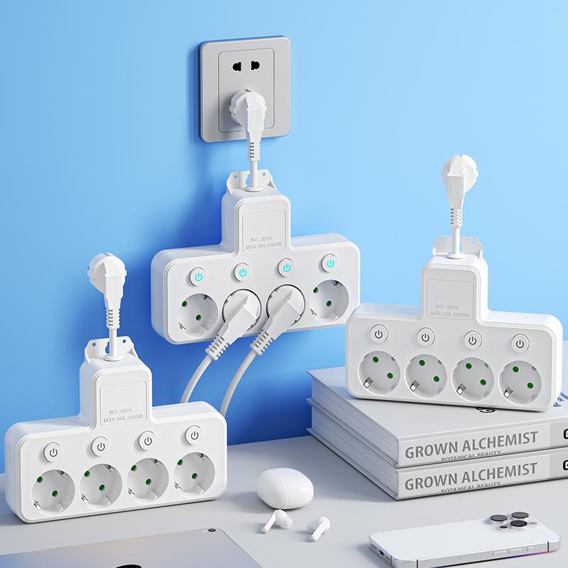 Multipresa EU con Interruttori Individuali e 4 Prese AC – Design Portatile, Porte USB/Type-C Opzionali