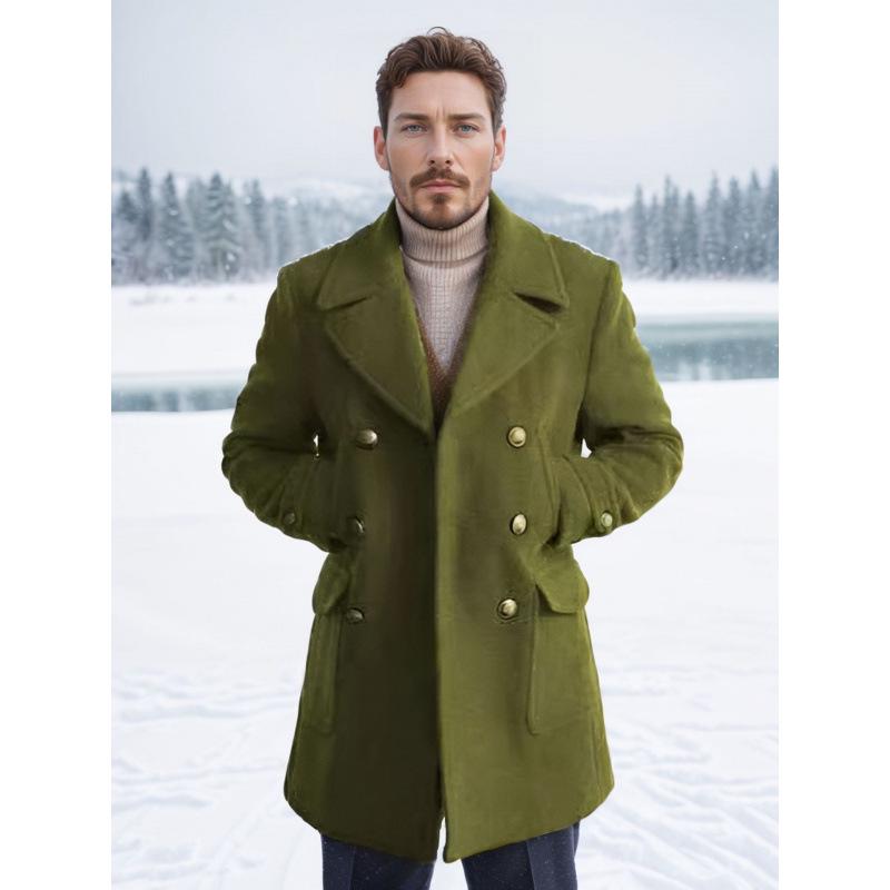 European and American Men's Mid-Length Wool Coat - British Style Fashionable Long-Sleeved High-Quality Design for 2025