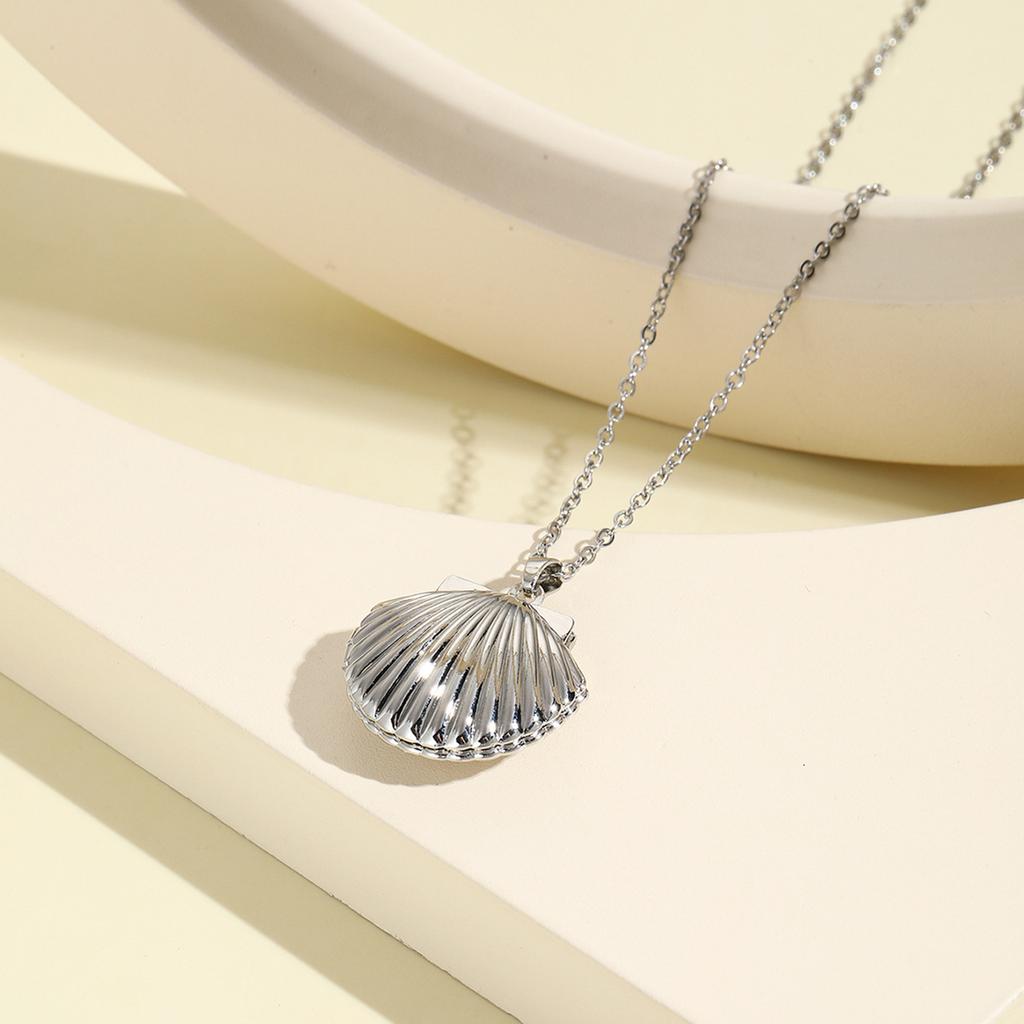 Women Sea Shells Charm Necklace DIY Photo Compartment Pendant Collarbone Chain Unique Trend Choker Chain Accessory