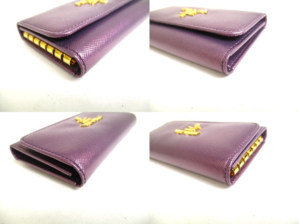 Authentic PRADA Metallic Purple Saffiano Metal Leather 6 Pics Key Chain #a367  Refurbished