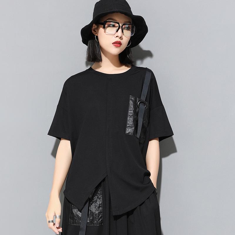 

Женская футболка с коротким рукавом в темном холодном стиле - Модный летний пуловер с разрезом по низу Medium (45-57 kg) чёрный