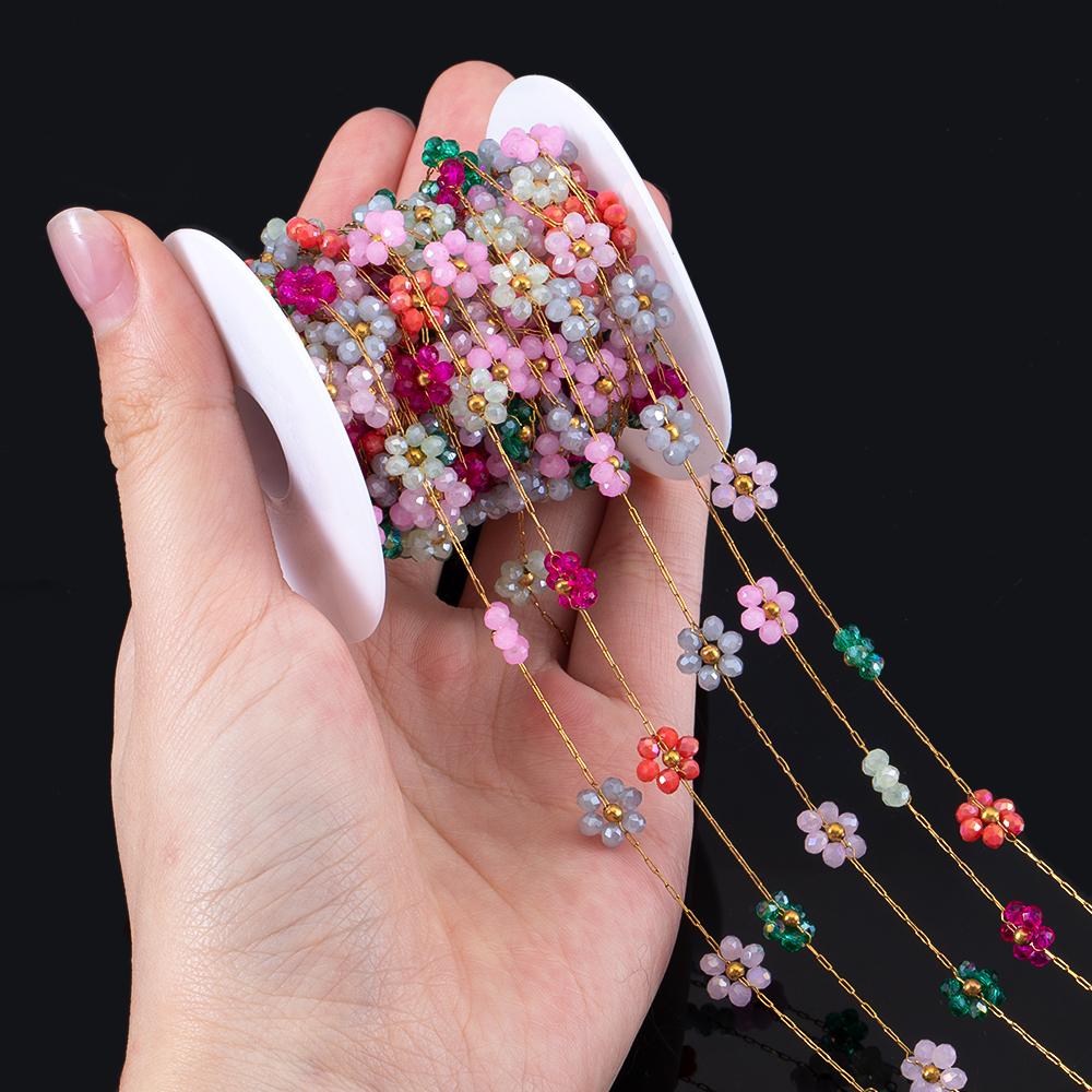 1Meter Stainless Steel Mix Color Plastic Flower Satellite Beaded Chains for Jewelry Making DIY Necklace Bracelet Accessories