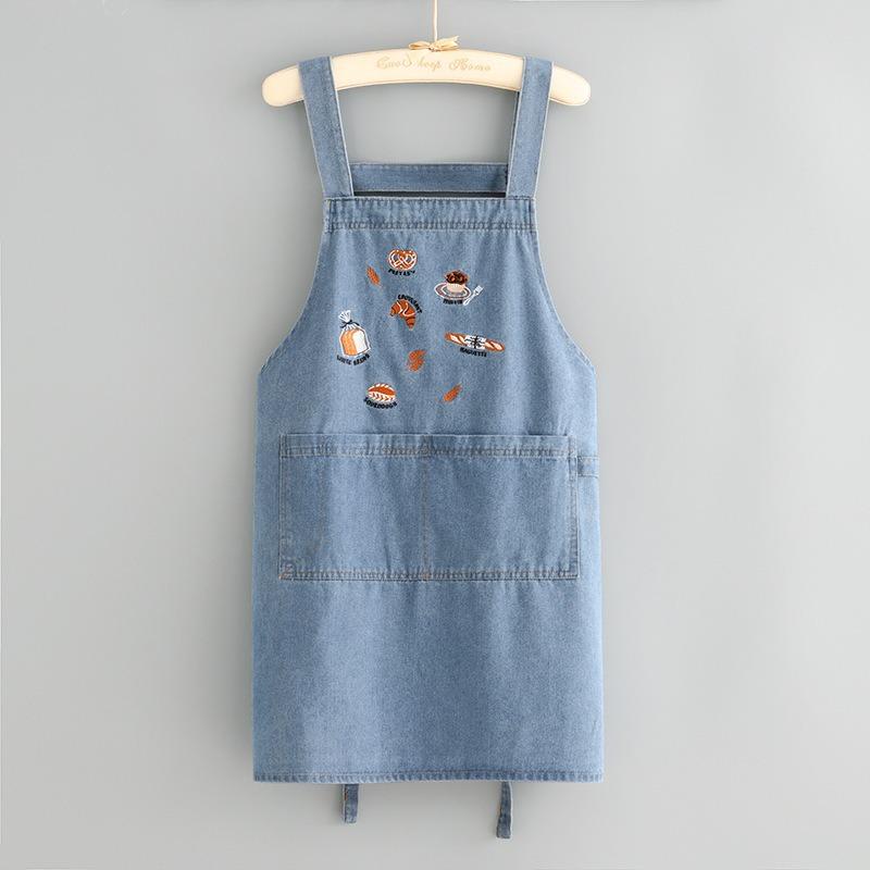 

Denim Apron for Women with Embroidery, Vintage Artistic Kitchen Bib, Breathable Adjustable for Baking Cooking, Gift