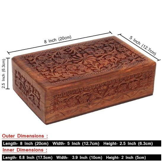 Christmas Gifts Sale Hand Carved Wooden Decorative Floral Carvings Trinket Jewellery Box Storage