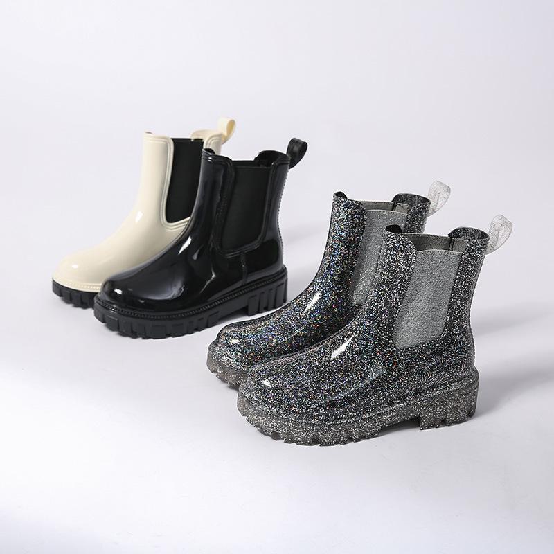 Moda Moda Wszechstronne Damskie Buty Lato Nowe Okrągły Nosek Gruba Podeszwa Outdoor Kalosze Proste Antypoślizgowe Odporne na Zużycie Damskie Buty