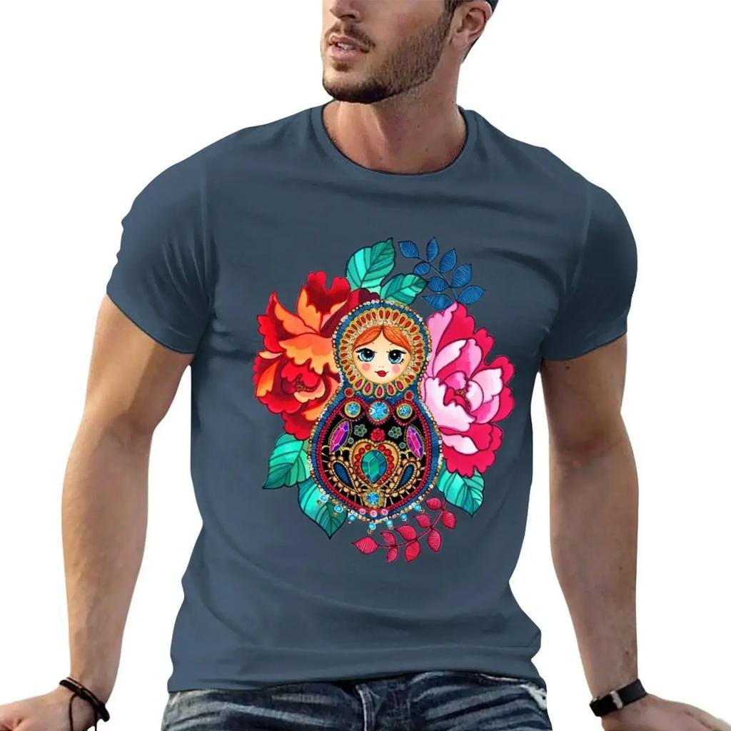 Summer Harajuku Custom T Shirt Heavyweight Informal New Arrival Matryoshka Jewel, Tatoo Designsweat Short Vintage Sleeve Tee