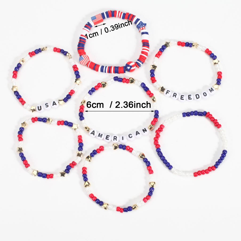 New American Independence Day Bracelet USA America FREEDOM US Flag Soft Ceramic Beaded