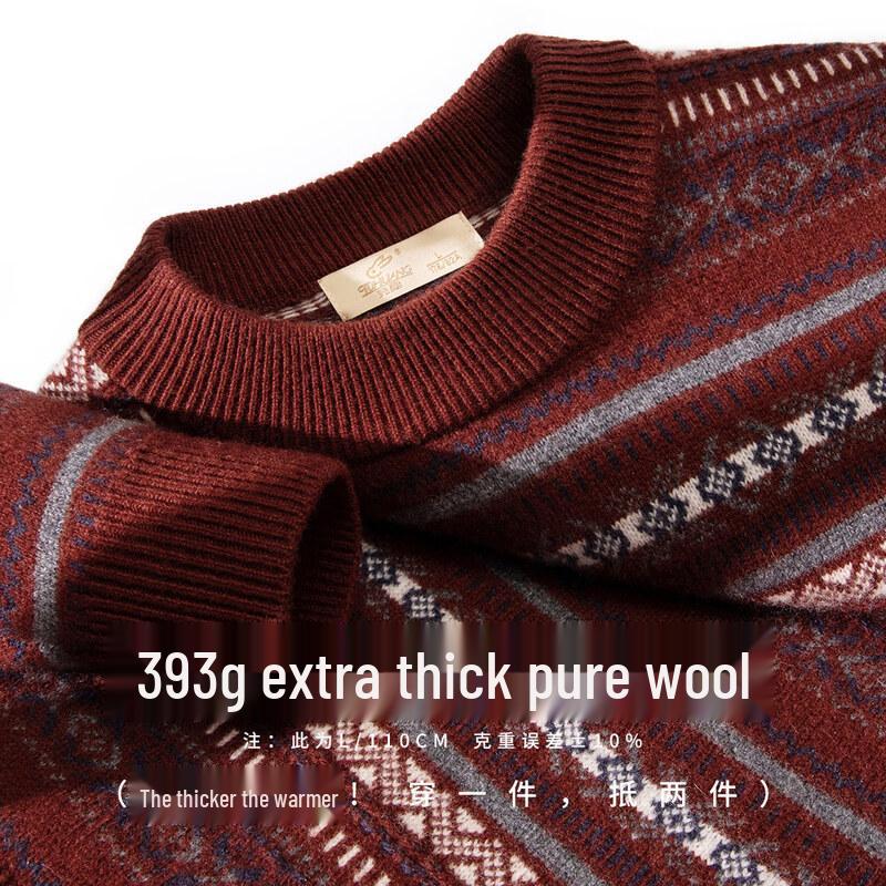 

Tuhuang Men s Thickened 100% Lambswool Jacquard Round Neck Sweater XL