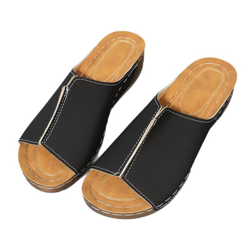 New women's summer slope heel platform slippers large size casual fashion simple fish mouth height