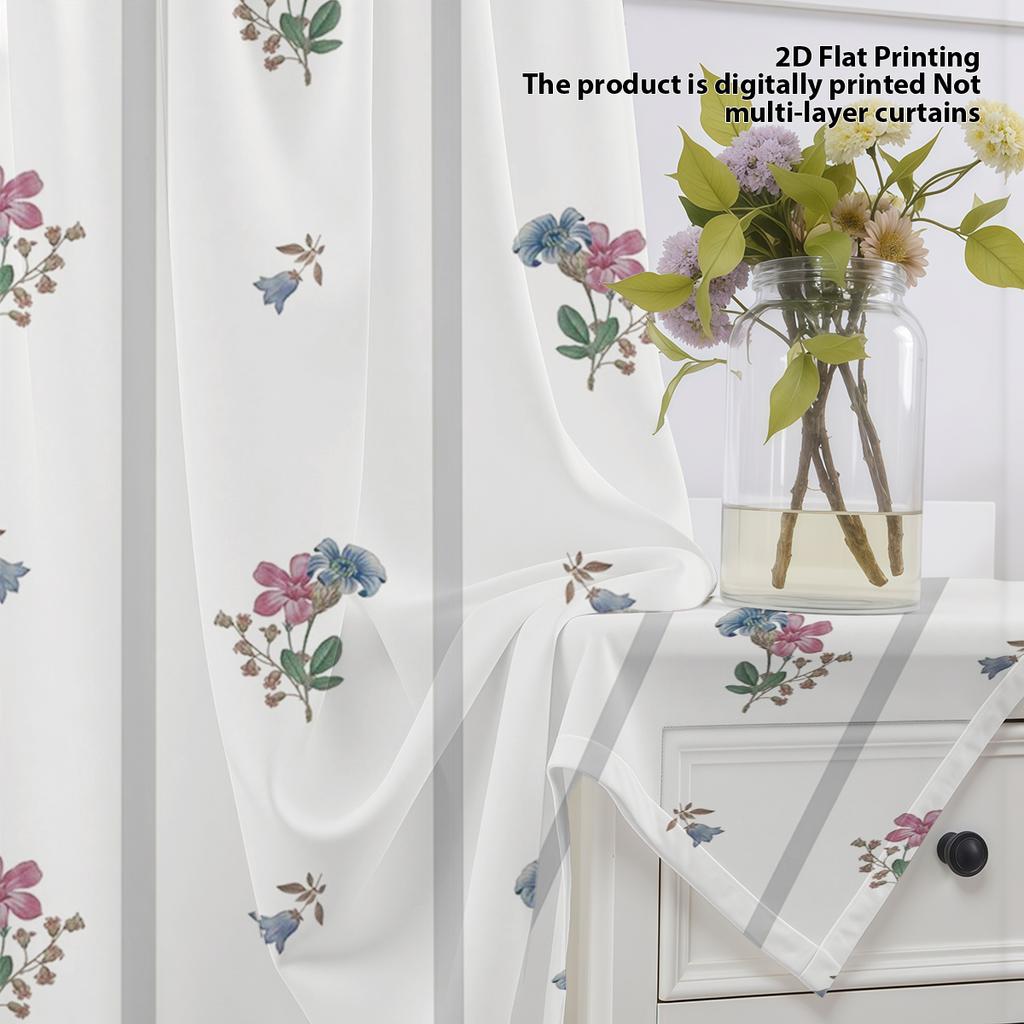 1pc Soft Flower Light Feather Window Screen   Light Color Floral Pattern Rod-penetrating Window Screen   Elegant Decorative Window