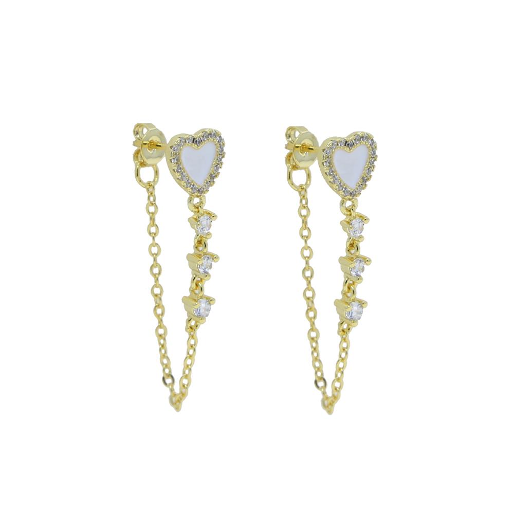 Cute Cubic Zirconia Cz Gold Plated Color Tassle Heart Enamel Earrings For Women Earring Fashion Jewelry