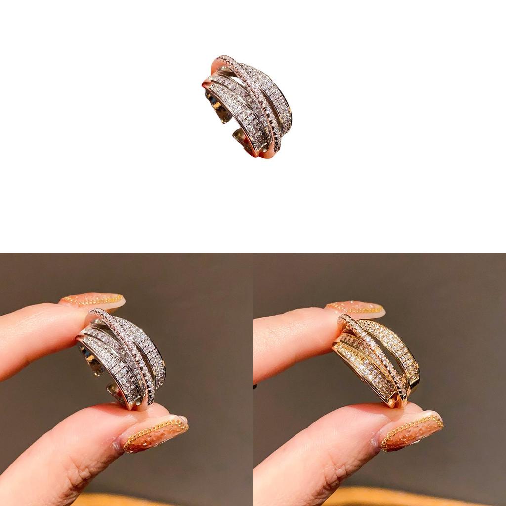 Trendy Zircon Open Ring For Women With Geometric Shape And Copper Construction For Daily Fashion