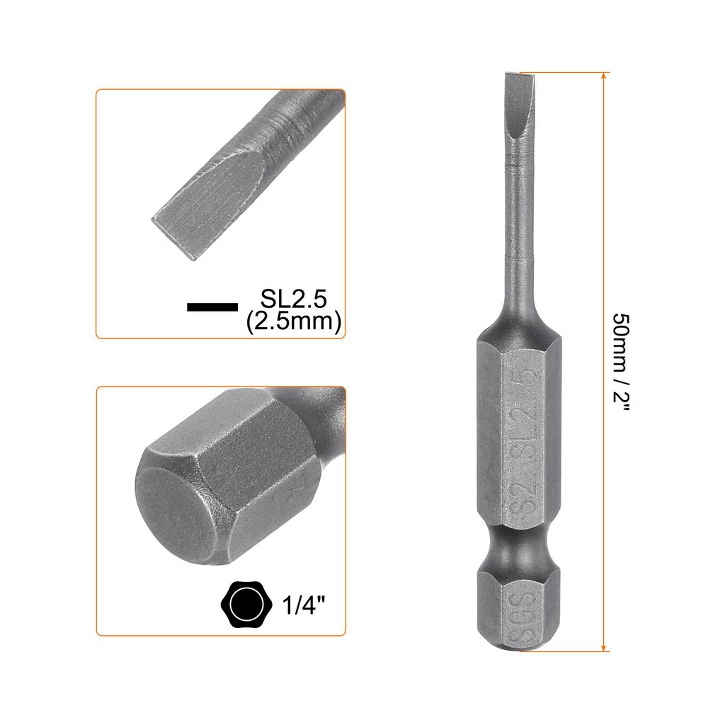 1/5/10pcs Magnetic Slotted Screwdriver Bits SL2 SL3 SL4 SL5 SL6 S2 Flat Head Screwdriver Bit 1/4" Hex Shank Screw Driver Bits