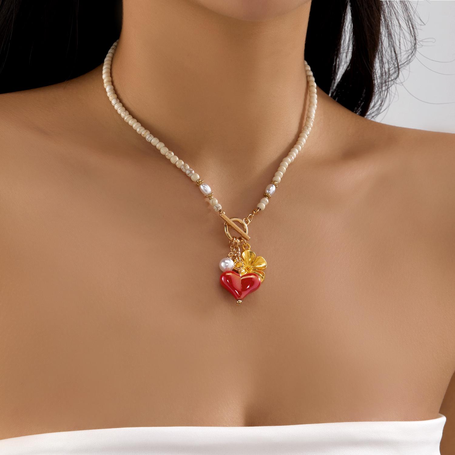 

Fashion Colorful Beads Heart Pendant Necklace for Women Vintage Crystal Zircon Turkish Lucky Evil Eye Metal Chain Choker Jewelry