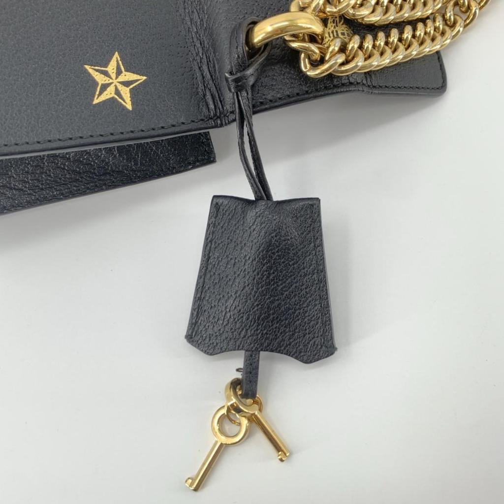 GUCCI Bee & Star Shoulder Bag Crossbody Chain Strap Gold Hardware Leather 432182 Padlock Black Women's