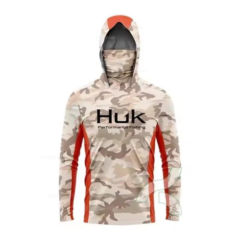 HUK Anglerhemden Langarm Mit Kapuze Gesichtsbedeckung Trikot Leichter Sonnenschutz Angler