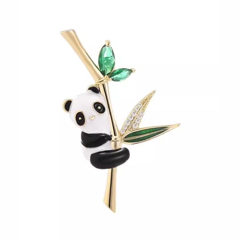 New Chinese Panda Brooch For Men And Women, High-End Anti-Light Bamboo Pin, Cute Creative Animal Corsage Clothes Decoration
