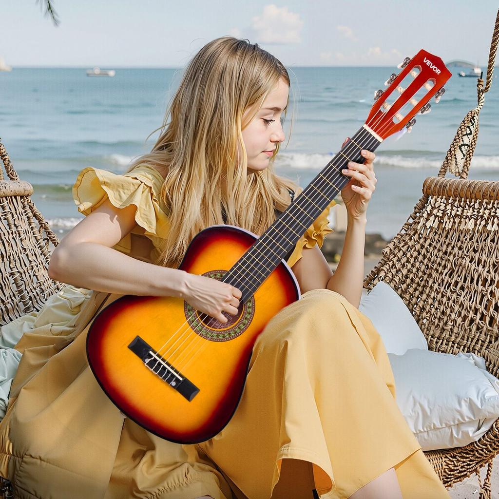 Classical Guitar, 780 mm, Wood Classical Guitar Starter Kit for Beginners, with Nylon Strings, Gig Bag, Strap, Tuner, Extra Strings, Picks, Capo,
