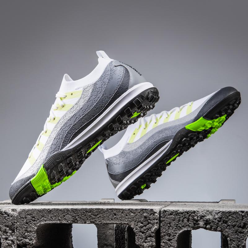 Five-sided high-rise indoor flat football shoes, suitable for men and women, with a non-slip design.