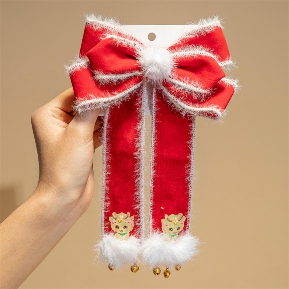 Tassel Red Bow Hair Clip Lion Embroidered Bow Headwear Children's Chinese Hairpin Decoration