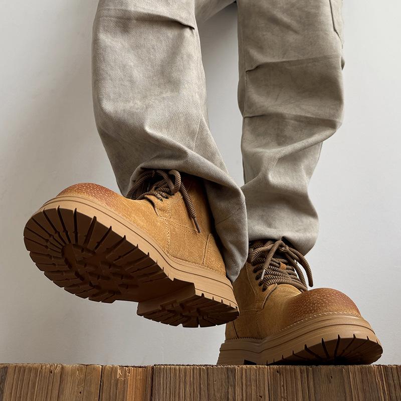 Martin boots new mid-top leather boots thick-soled heightening desert high-top casual rhubarb boots
