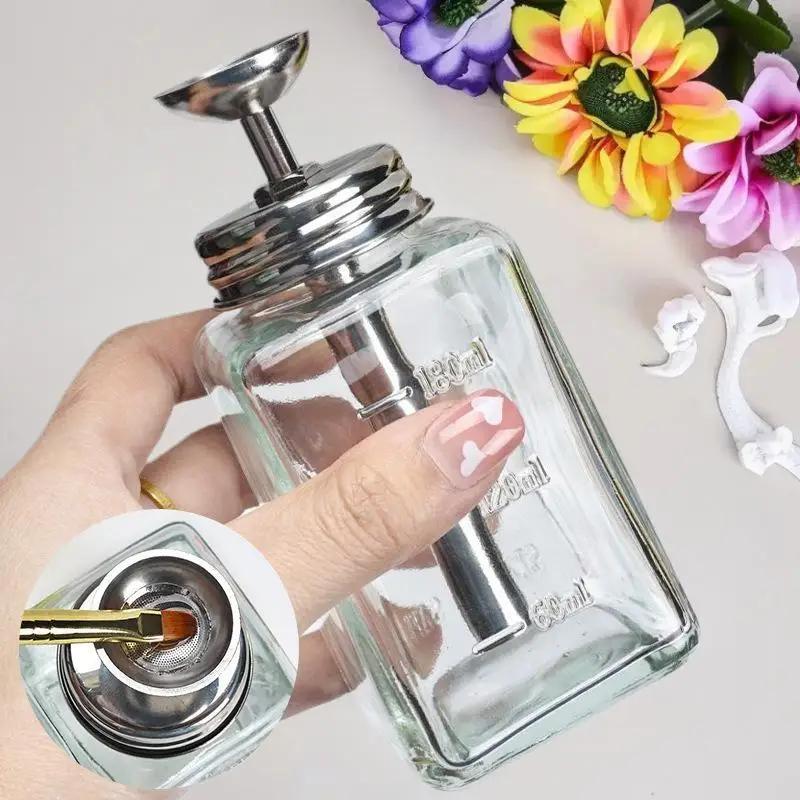 Nail Storage Refillable Glass Bottles Empty Liquid Press Pump Dispenser Nail Art Polish Remover Cleaner Makeup Manicure Tools