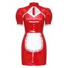 Women's French Maid Costume S-XXL - Hollow Out Lace Glossy PU Dress with Detachable Bow for Halloween Party