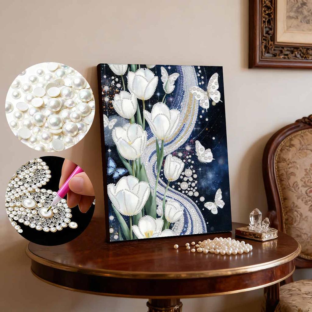 Pearl Painting Kit White Lily Frameless Handicraft DIY Bedroom Decoration Living Room Wall Art Room Decoration Art Craft Decoration