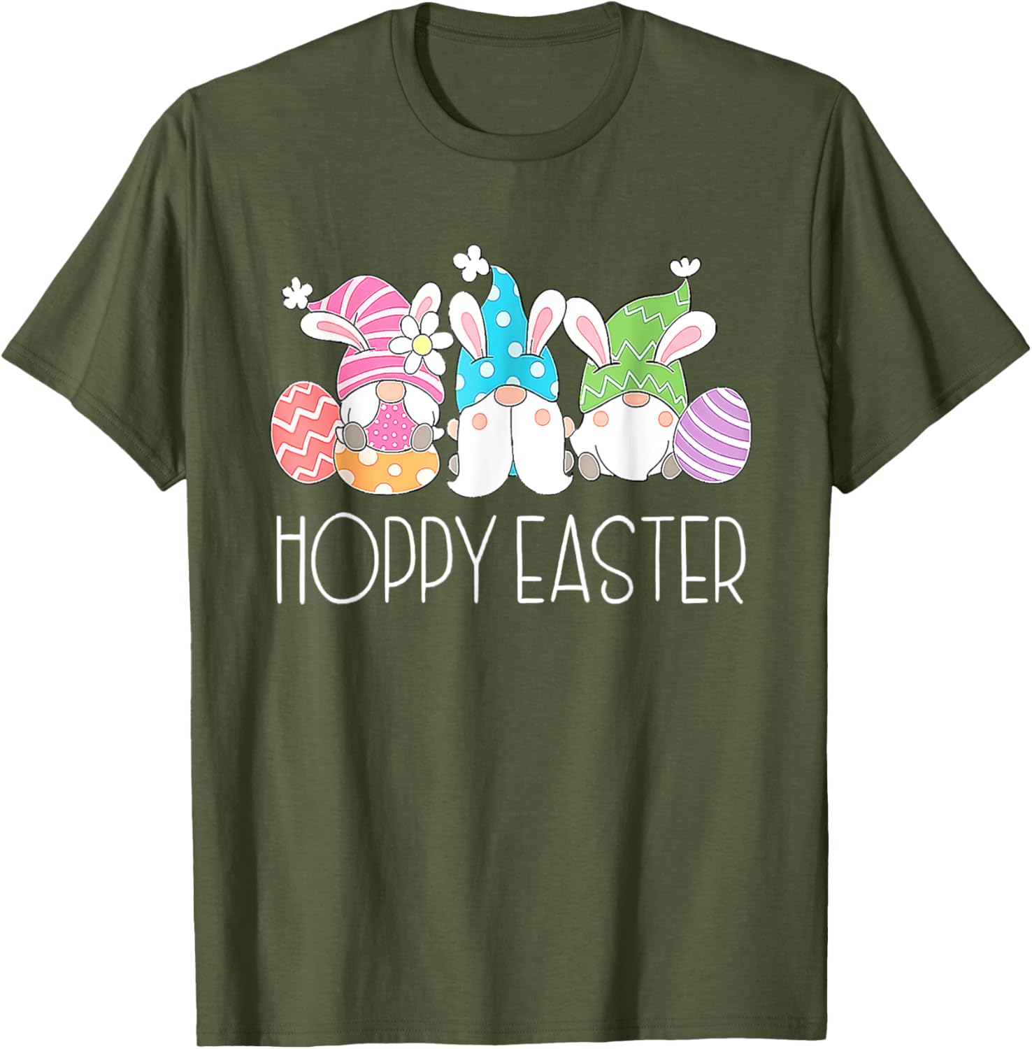 Hoppy Easter Gnomes Funny Bunny Egg Print Casual Cotton T-Shirt for Men Daily Wear S