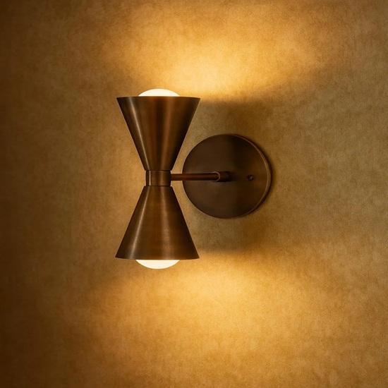 Mid Century Modern Brass Dual Cone Wall Sconce Italian Style Birthday gift Home Decor