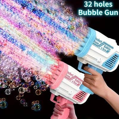 Seifenblasenpistole mit 32 Löchern, handlicher automatischer Seifenblasenmacher für Feiern im Freien, Partys, Hochzeiten, Strand- und Poolspiele