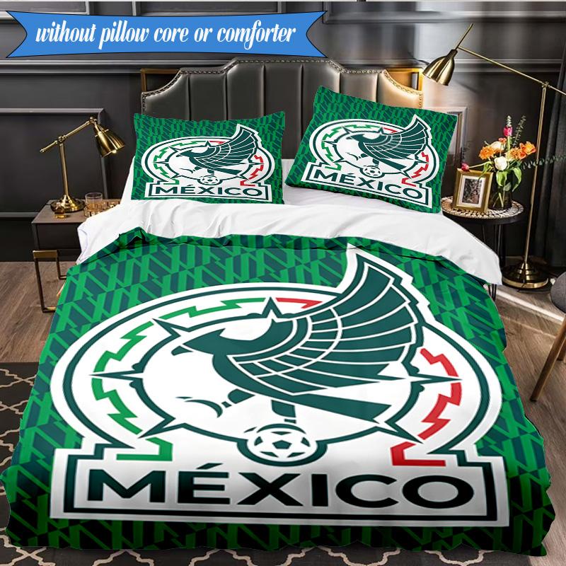 Mexico Football Emblem 3pcs Bedding,Including 1pc Duvet Cover And 2pcs Pillowcases Perfect for Christmas,Ideal for Bedroom, Dormitory