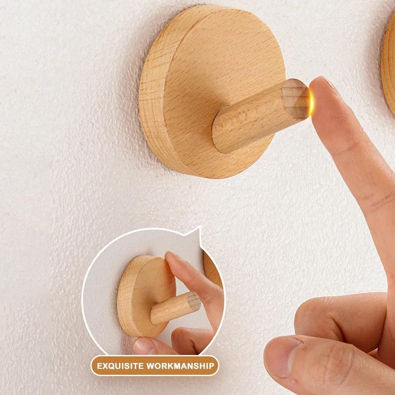 Simple Beech Walnut Wood Hook Hanging Hanger Punch Free Wall Hooks Bedroom Coat Storage Rack Home Towel Key Decoration Hook