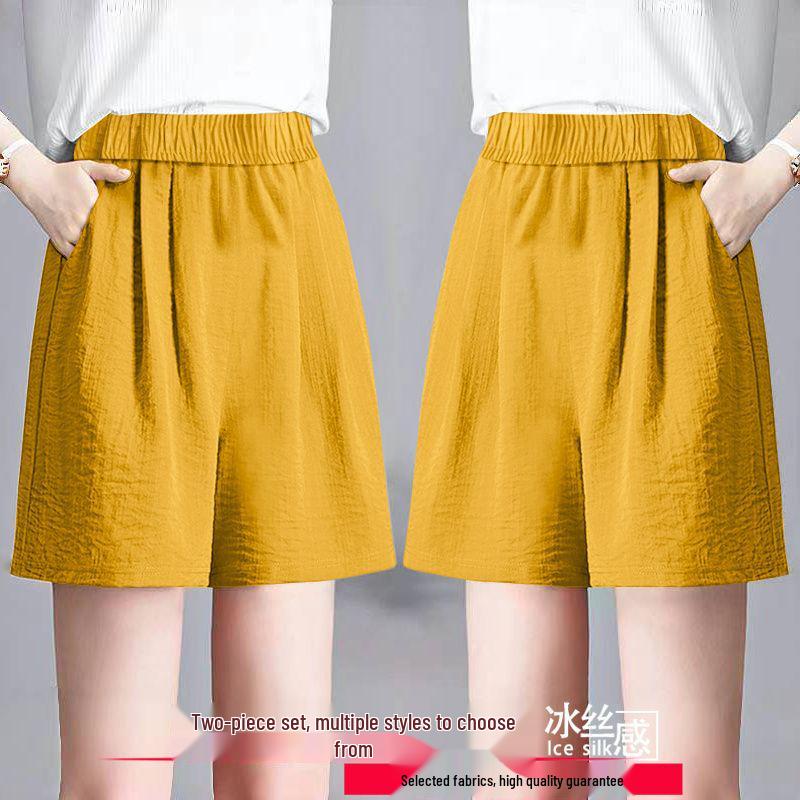 Ice Silk Women's Plus Size Summer Capris: Loose Straight, High Waist, Casual Wide Leg Shorts